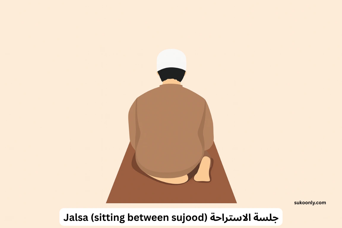 Muslim man sitting in Jalsa position between two Sujood during Salah